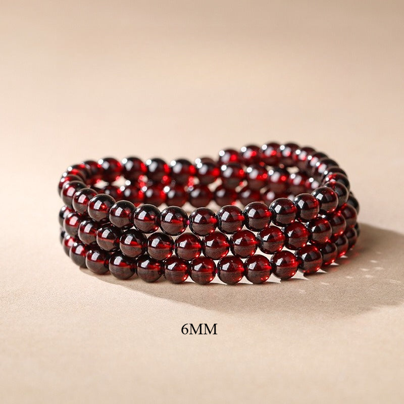 Garnet Bracelet – Triple Strand Deep Red Gemstone Beaded Bracelet 3mm-6mm