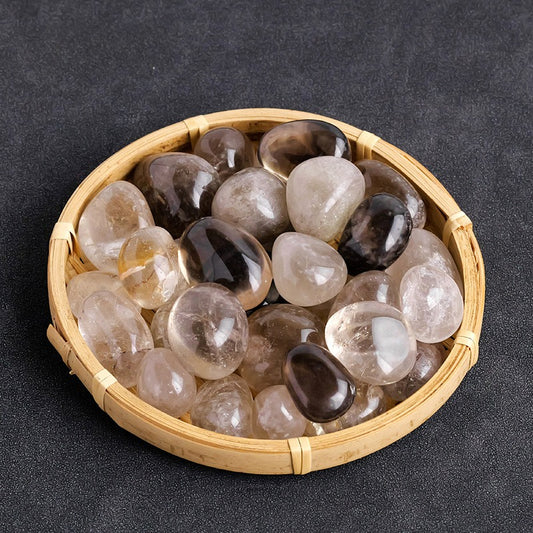 Healing Stones & Crystals Set | 5 Natural Tumbled Gemstones 5 natural tumbled gemstones: Clear Quartz, Tiger's Eye, Black Obsidian, Smoky Quartz, and Howlite.