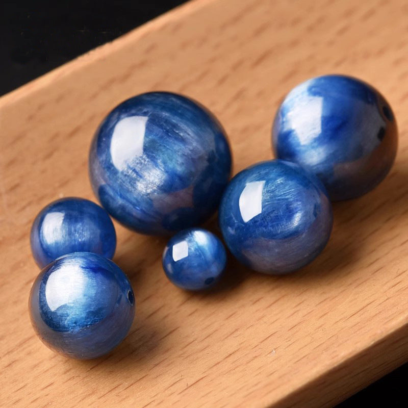 Natural Blue Kyanite Cat Eye Beads | Genuine Round Gemstone Beads for Jewelry Making