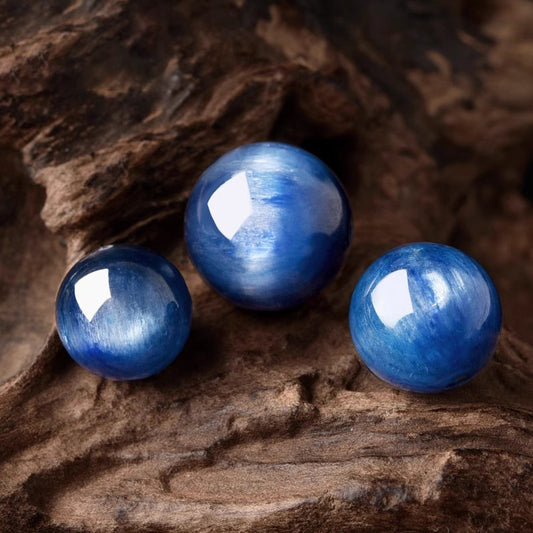 Natural Blue Kyanite Cat Eye Beads | Genuine Round Gemstone Beads for Jewelry Making