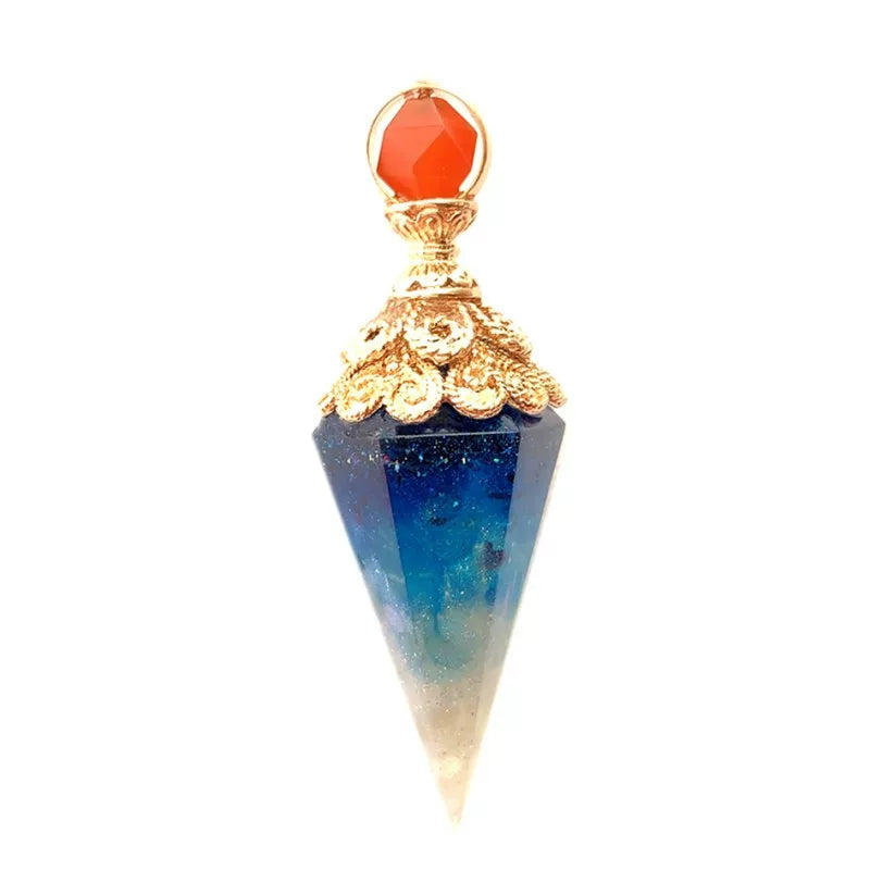Natural Crystal Pendulum Necklace with Blue Gradient Quartz Pendant | Spiritual Divination Jewelry for Women
