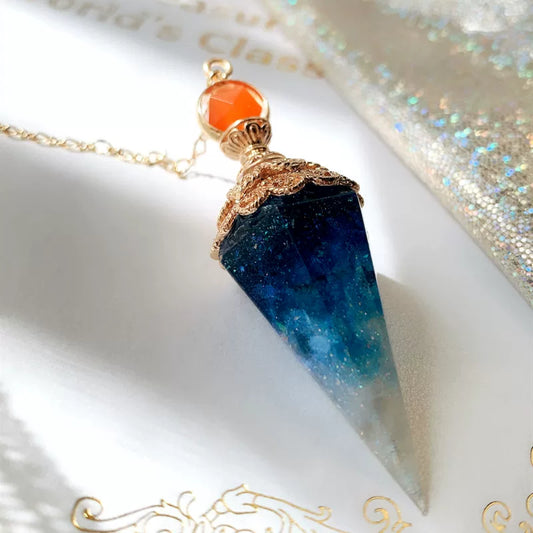 WhisperCrystal™ Blue Crystal Pendulum Necklace – Natural Quartz Point Pendant Jewelry