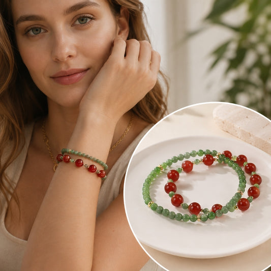 Red Agate & Green Jasper Layered Bracelet