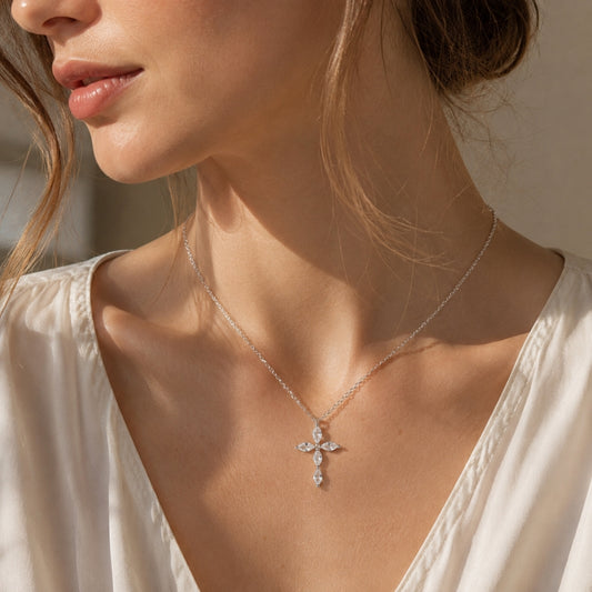 White Crystal Cross Necklace