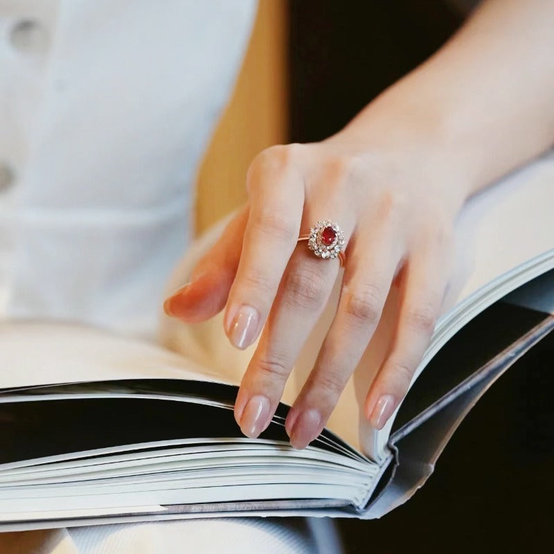 Vintage Ruby Halo Ring – Adjustable Open