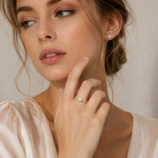 White Crystal & Mother of Pearl Heart Ring