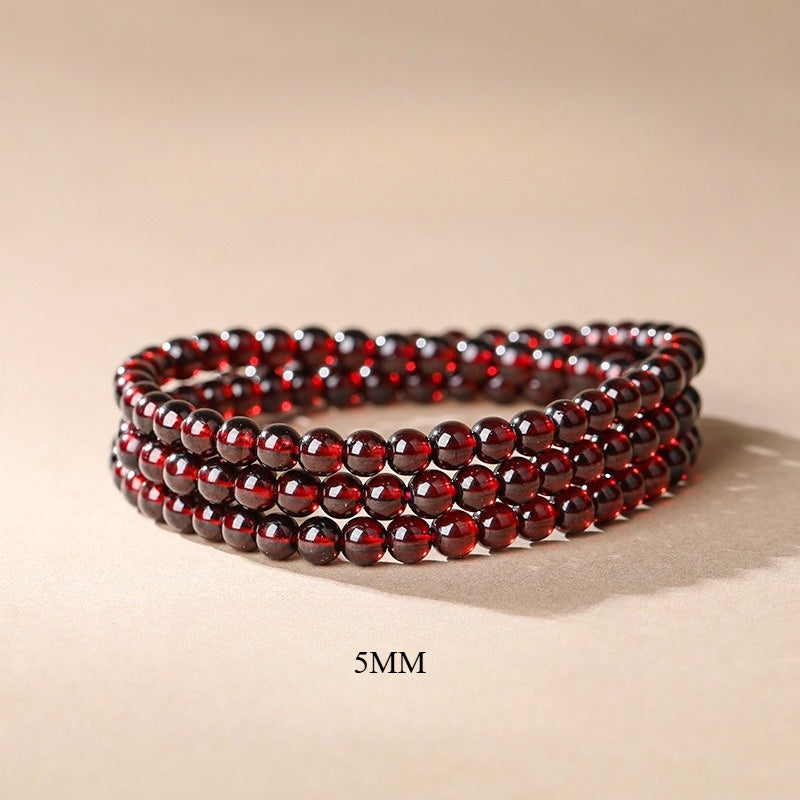 Garnet Bracelet – Triple Strand Deep Red Gemstone Beaded Bracelet 3mm-6mm