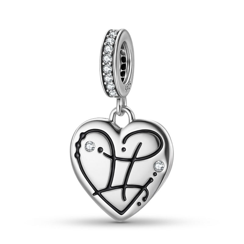 S925 Sterling Silver Zodiac Heart Charm | Constellation Pendant for DIY Jewelry