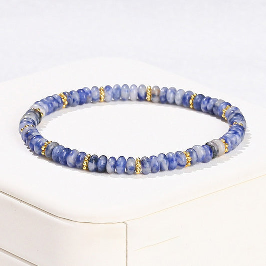 Natural Blue Spot Stone Beaded Bracelet – 4×2mm Flat Crystal Disc Bracelet