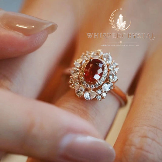 Vintage Ruby Halo Ring – Adjustable Open