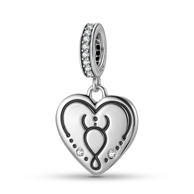 S925 Sterling Silver Zodiac Heart Charm | Constellation Pendant for DIY Jewelry