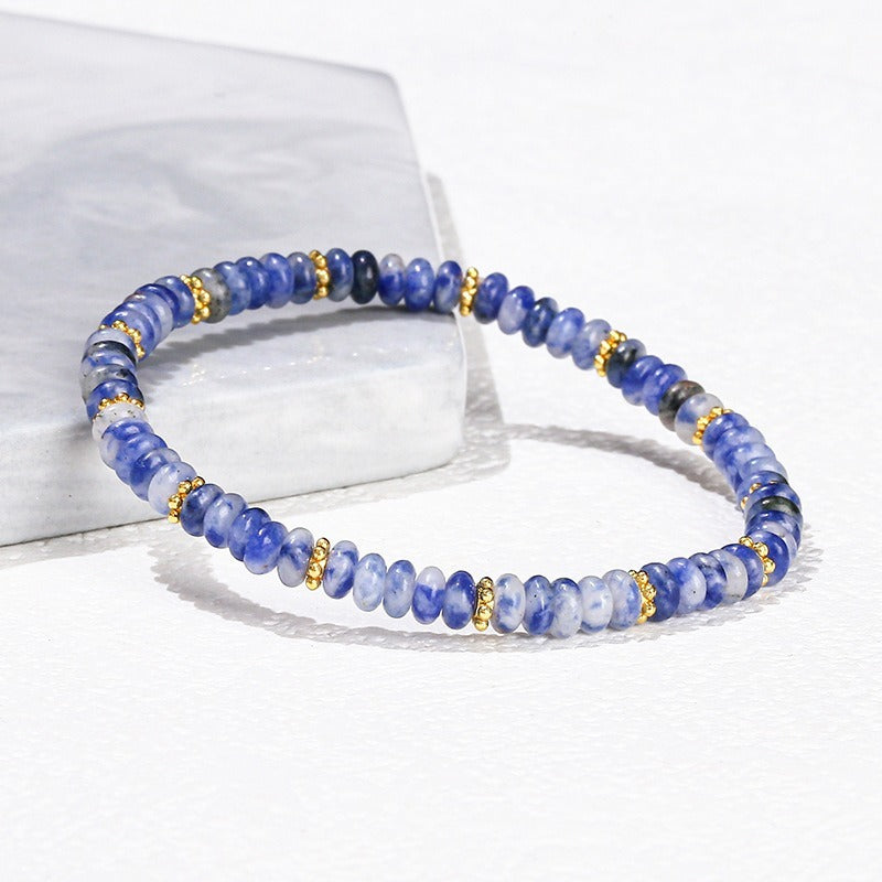Natural Blue Spot Stone Beaded Bracelet – 4×2mm Flat Crystal Disc Bracelet
