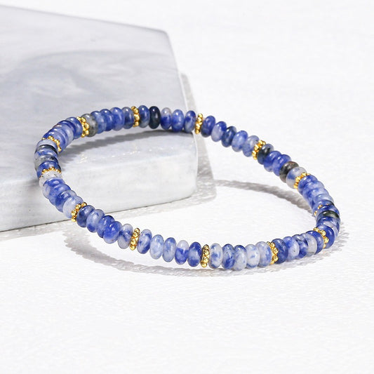 Natural Blue Spot Stone Beaded Bracelet – 4×2mm Flat Crystal Disc Bracelet