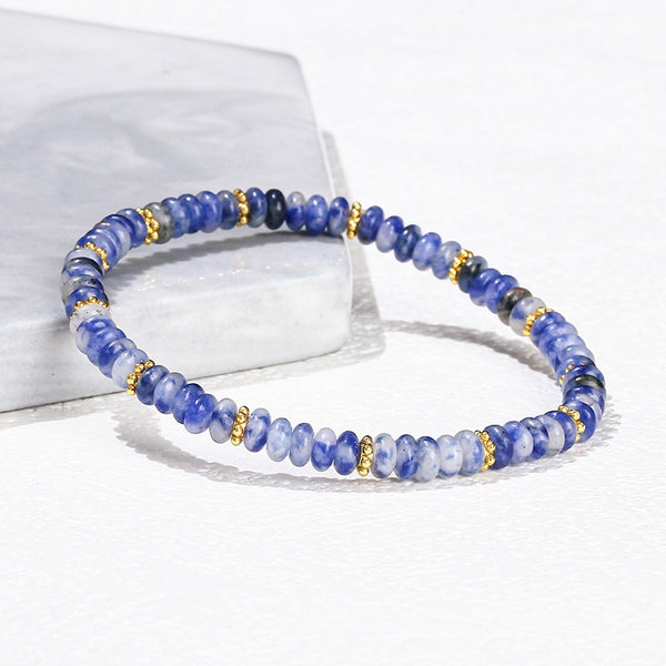 Natural Blue Spot Stone Beaded Bracelet – 4×2mm Flat Crystal Disc Bracelet