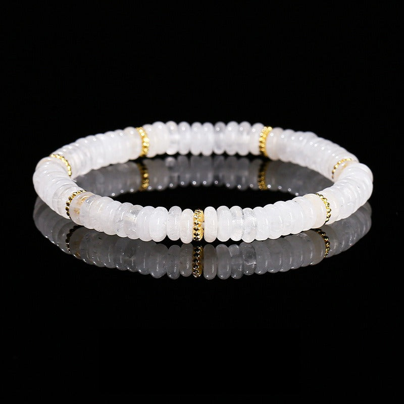 Natural White Jade Beaded Bracelet with Gold Spacer Beads – Minimalist Rondelle Bracelet