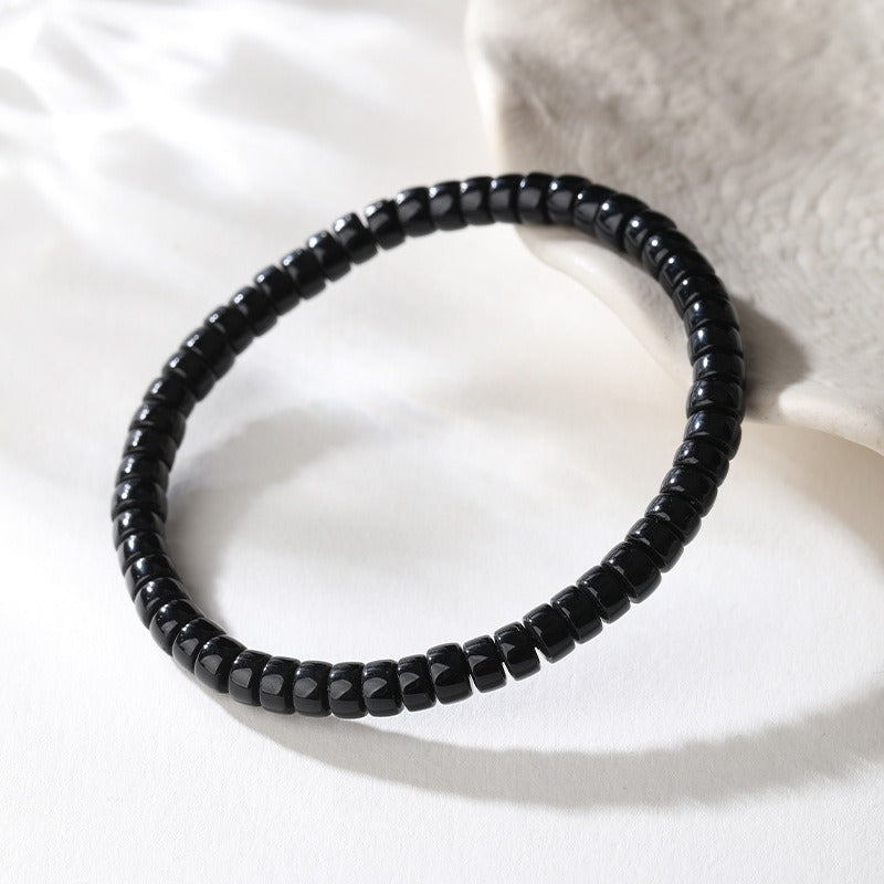 Natural Black Onyx Beaded Bracelet Minimalist Rondelle Bracelet