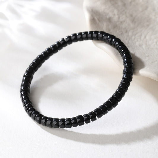 Natural Black Onyx Beaded Bracelet Minimalist Rondelle Bracelet