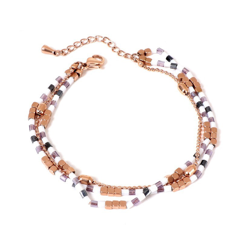 Multi-Layer Crystal Beaded Black and White Mixed Bead Stackable Bracelet