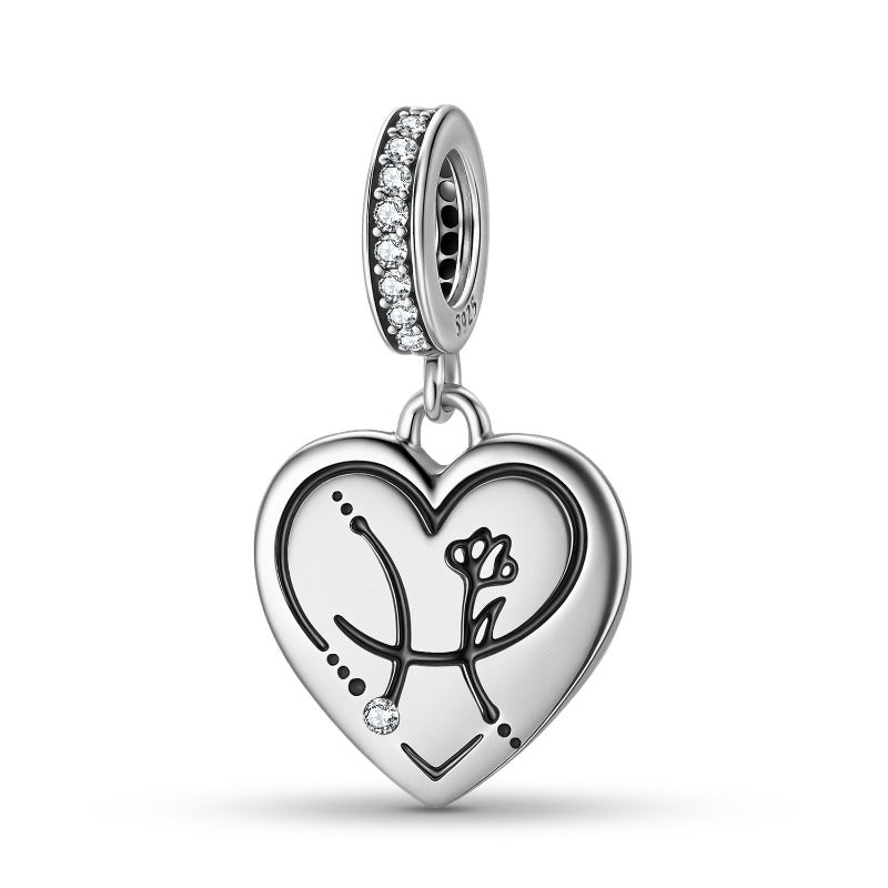 S925 Sterling Silver Zodiac Heart Charm | Constellation Pendant for DIY Jewelry