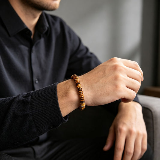 Natural Tiger's Eye Beaded Bracelet with Gold Spacer Beads – Roundel Gemstone Bracelet
