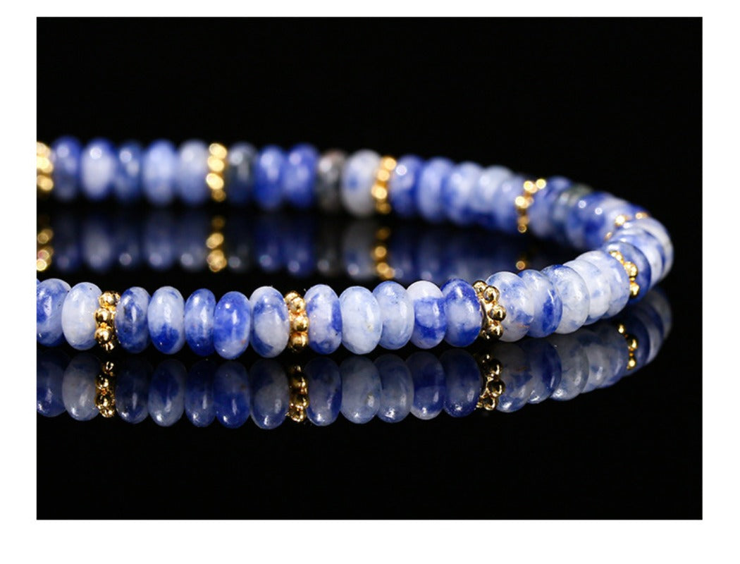 Natural Blue Spot Stone Beaded Bracelet – 4×2mm Flat Crystal Disc Bracelet