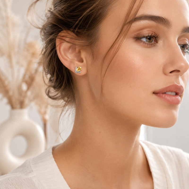 925 Sterling Silver Natural Citrine Stud Earrings