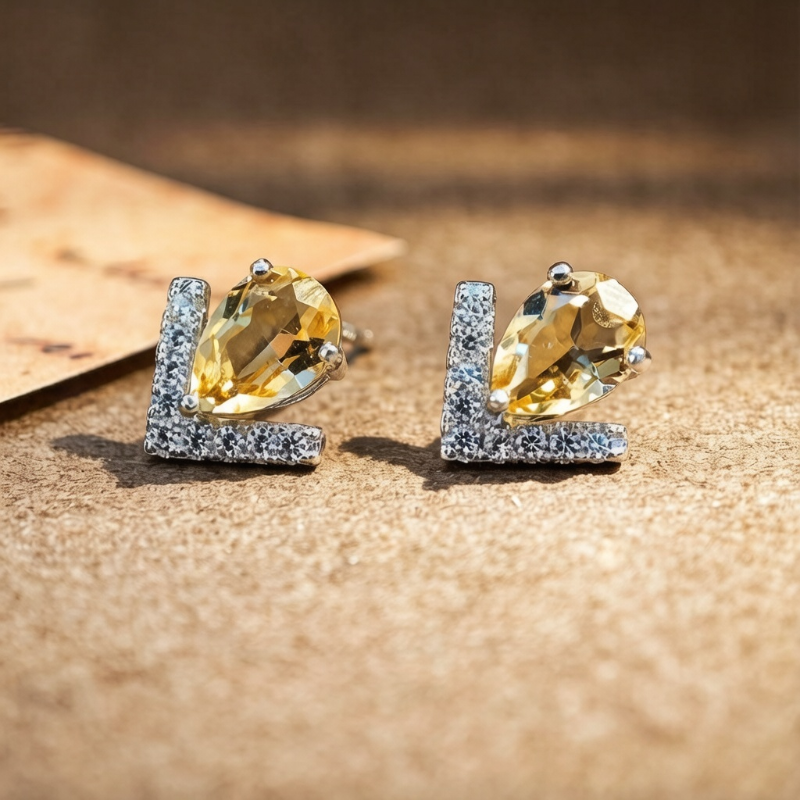 925 Sterling Silver Natural Citrine Stud Earrings for women crystal gift from whispercrystal