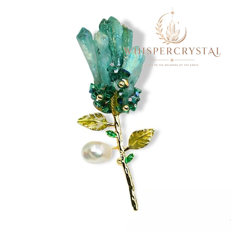 Blue Crystal Flower Brooch with Natural Stone & Baroque Pearl