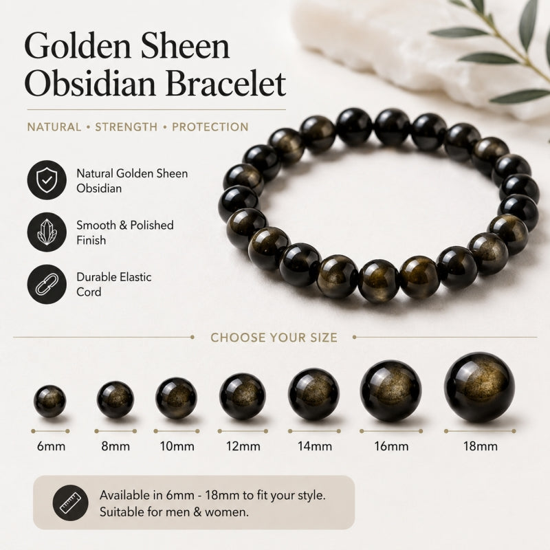 Natural Golden Sheen Obsidian Bracelet for Men & Women