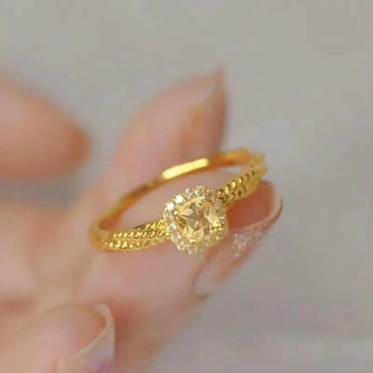 Citrine ring, yellow crystal ring, square cut ring, geometric ring, gold tone ring, fashion jewelry for women.
