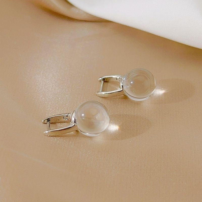 Clear Quartz Huggie Earrings | Natural White Crystal Hoops with S925 Silver Posts | Icy Transparent Minimalist Jewelry for Women
