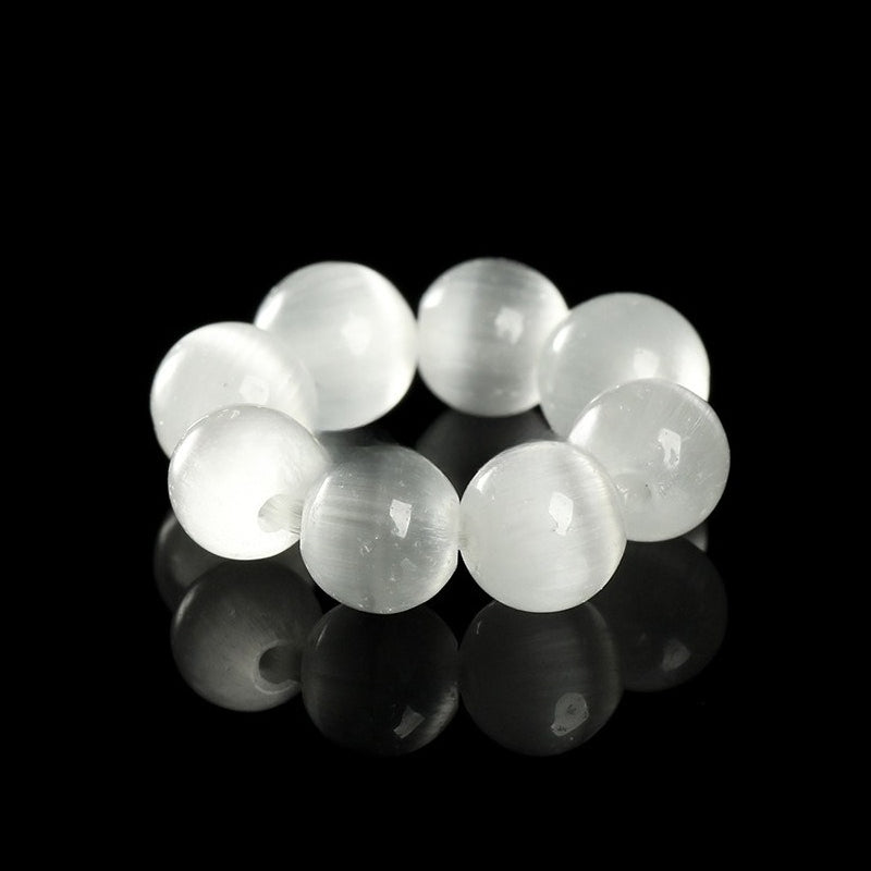 Crystal Bead Ring Spacer – 8mm Gemstone Circle for DIY Bracelets & Jewelry Making White Cat's Eye Stone