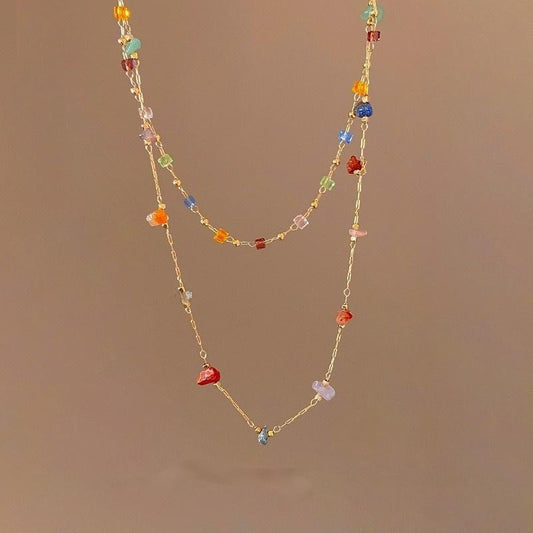 Dopamine Colorful Crystal Layered Necklace for Women