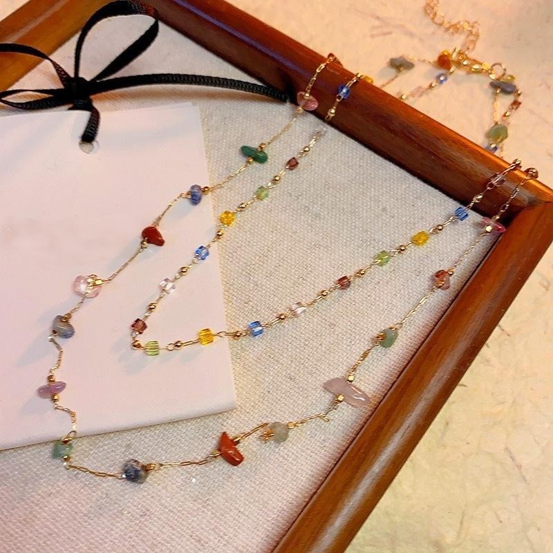 Dopamine Colorful Crystal Layered Necklace for Women