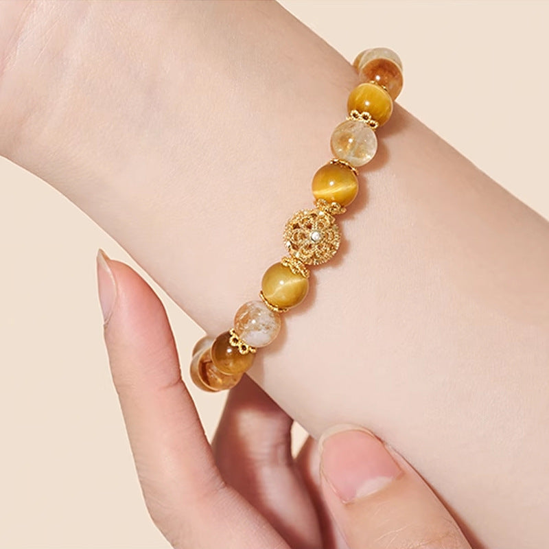 Golden Rutilated Quartz & Tiger Eye Bracelet | Luxury Crystal Prosperity Bracelet