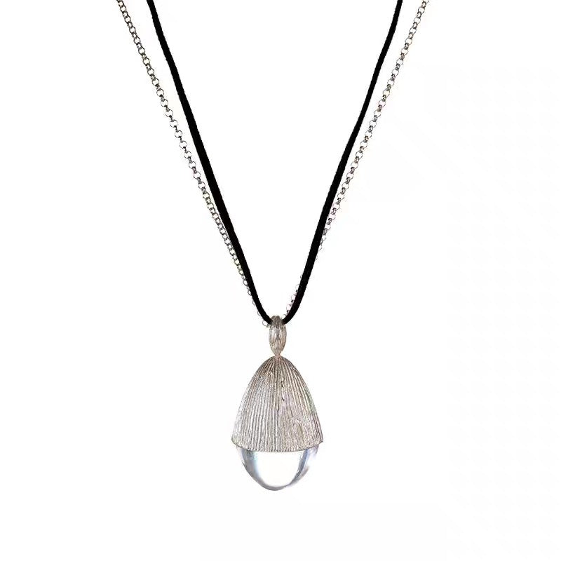 Long Pendant White Crystal Pine Cone Necklace