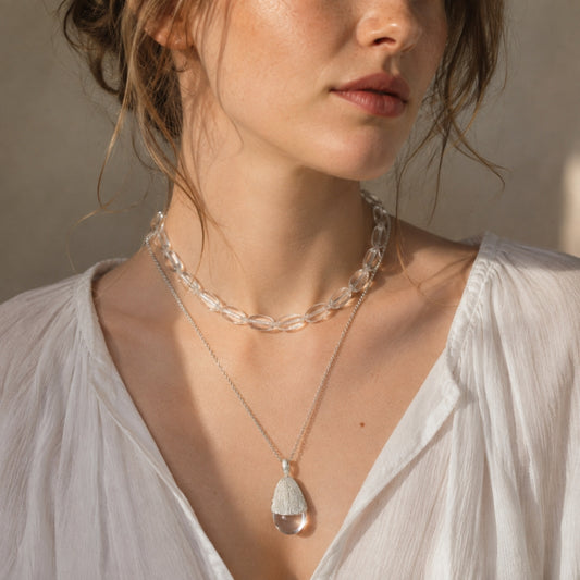 Long Pendant White Crystal Pine Cone Necklace