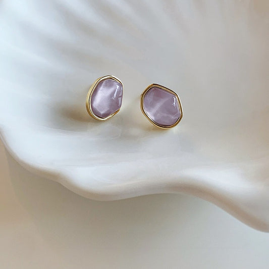 Luxury Purple Statement Earrings | Exquisite Gold Plated Studs with 925 Silver Posts, Trendsetting Fine Jewelry for Women