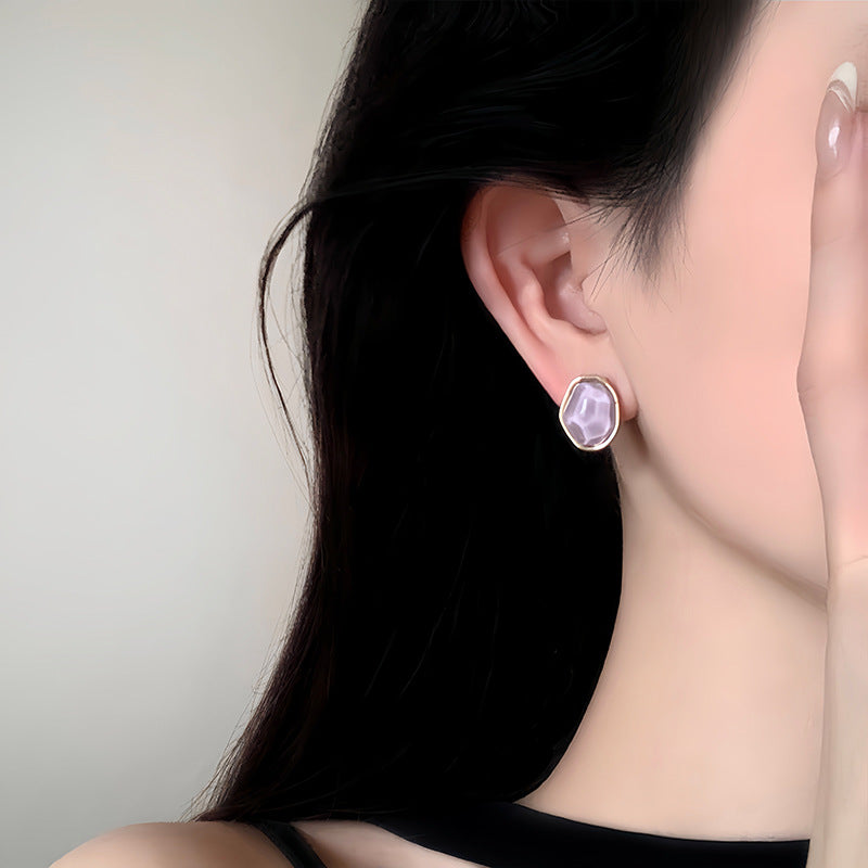 Luxury Purple Statement Earrings | Exquisite Gold Plated Studs with 925 Silver Posts, Trendsetting Fine Jewelry for Women