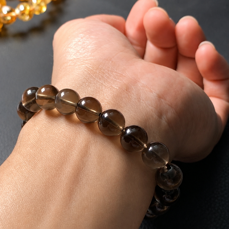 Men's Brown Crystal Beaded Bracelet, Tea Crystal Gemstone Jewelry for Protection-1