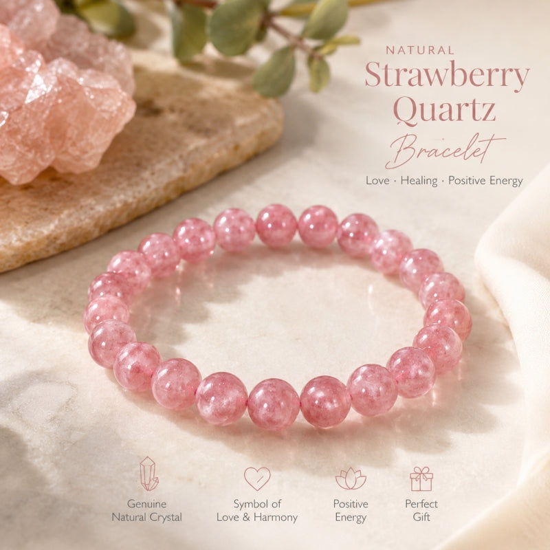 Natural Pink Strawberry Quartz Beaded Bracelet