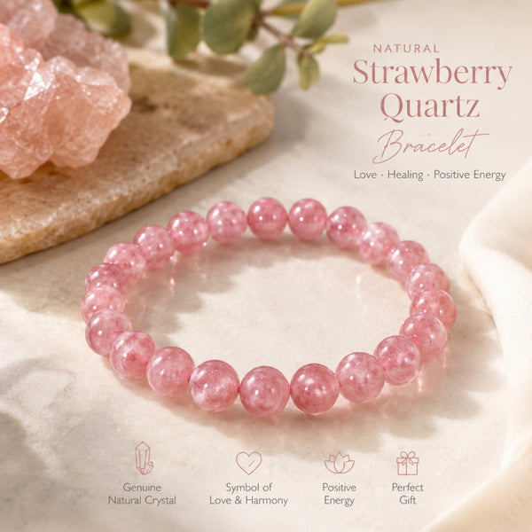 Natural Pink Strawberry Quartz Beaded Bracelet