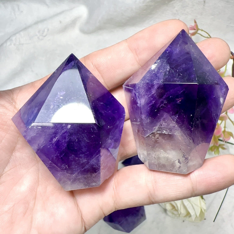 Natural Amethyst Crystal Tower Double Point | Polished Purple Quartz Generator | Faceted Mineral Specimen Home Decor Gift
