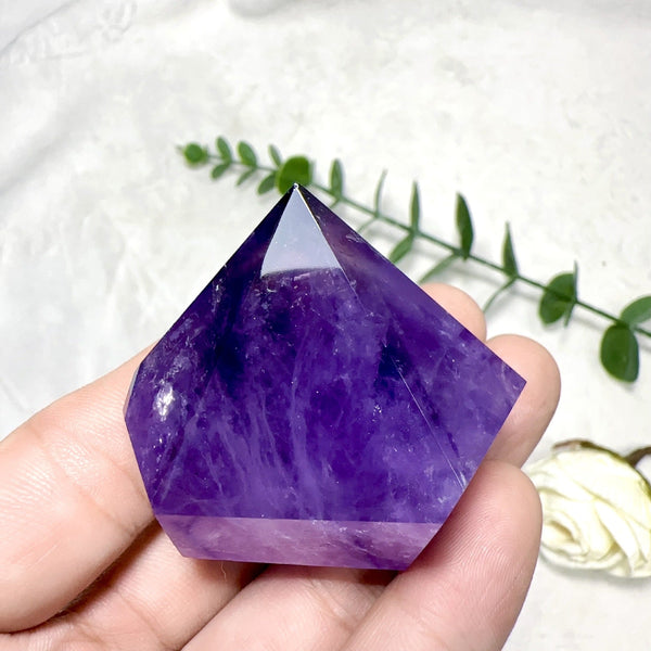Natural Amethyst Double Terminated Crystal Point | Polished Purple Quartz Tower