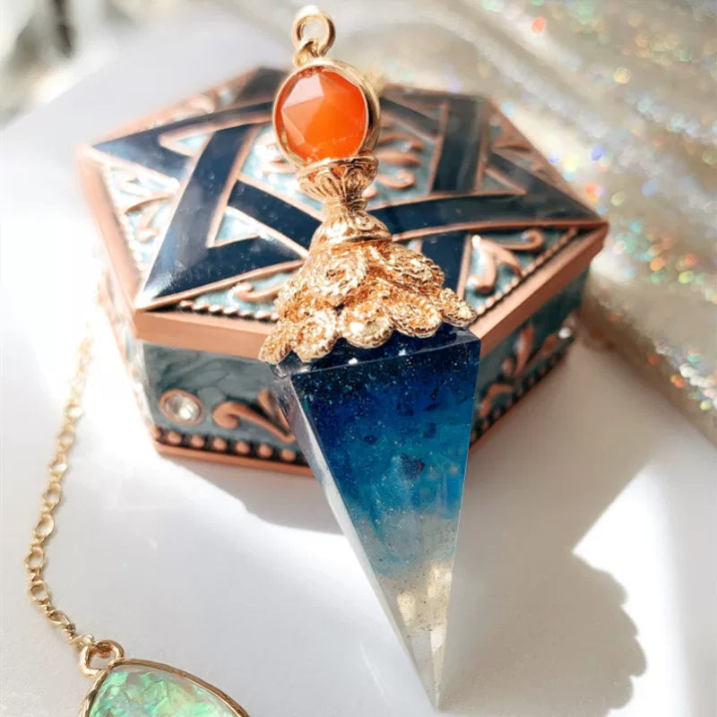 Natural Crystal Pendulum Pendant Necklace – Gradient Blue Quartz Point Spiritual Jewelry