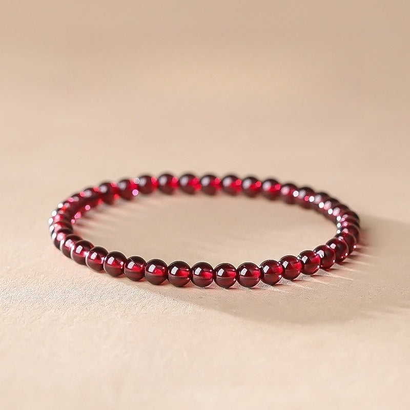 Natural Garnet Bead Bracelet | Deep Red Crystal Jewelry