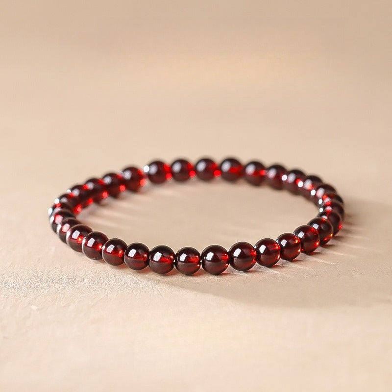 Natural Garnet Bead Bracelet | Deep Red Crystal Jewelry 5mm
