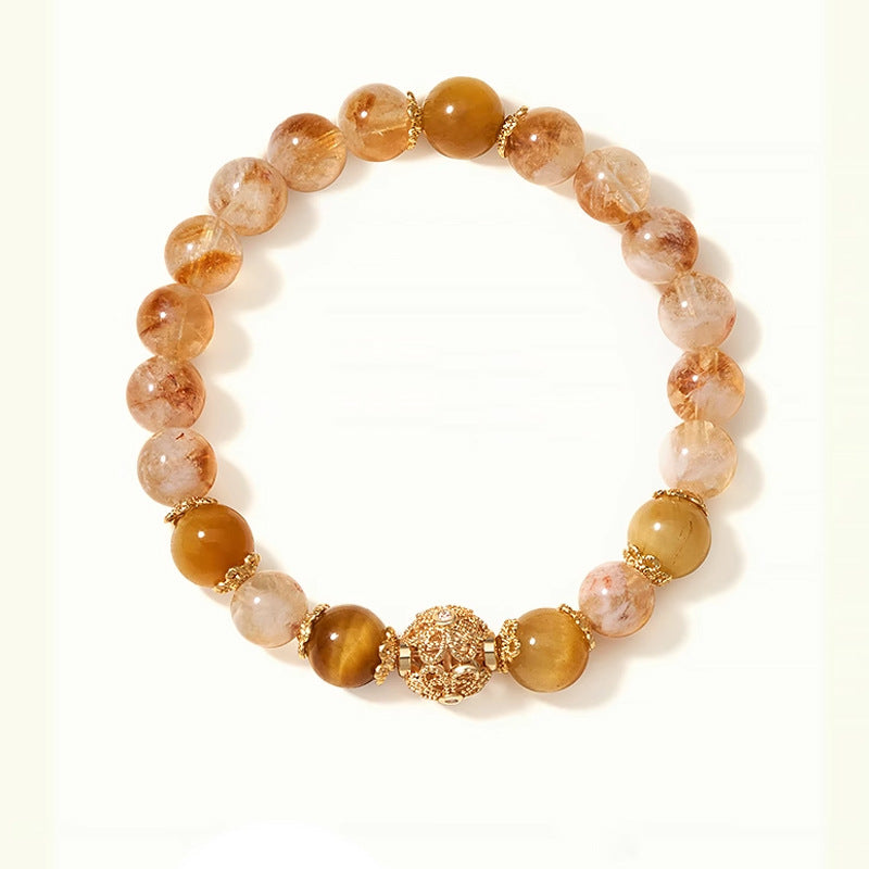Natural Golden Rutilated Quartz & Tiger Eye Bracelet | Prosperity Crystal Beaded Bracelet
