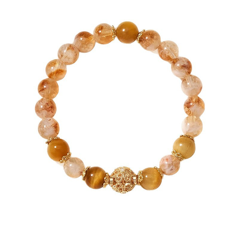 Natural Golden Rutilated Quartz & Tiger Eye Bracelet | Prosperity Crystal Beaded Bracelet