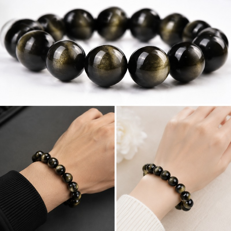 Natural Golden Sheen Obsidian Bracelet for Men & Women